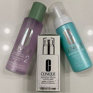 Clinique cleanser, toner, and moisturizer